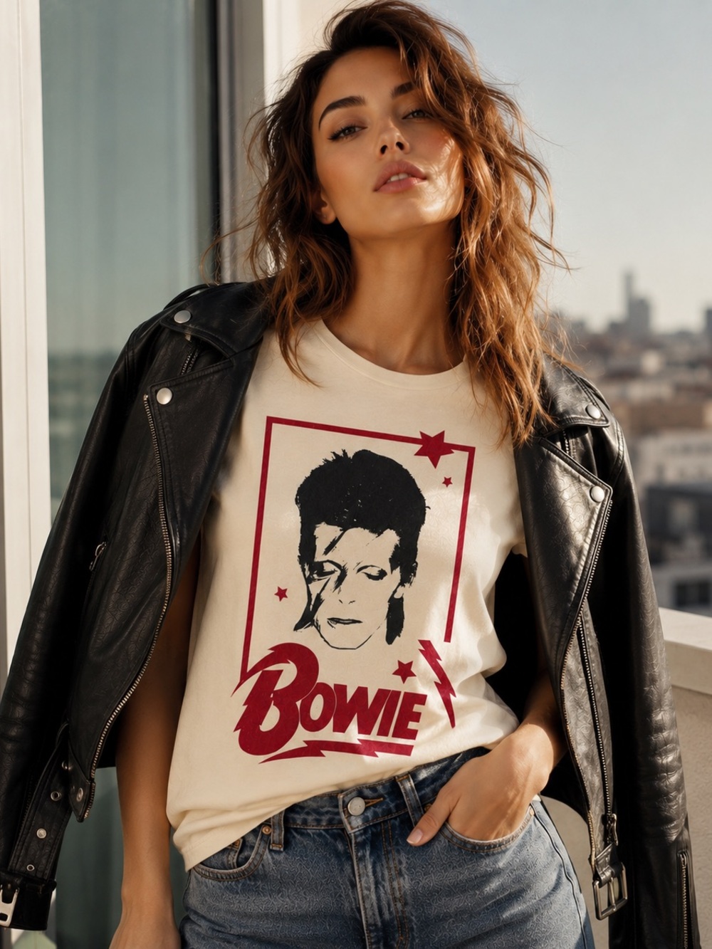 David Bowie Official Graphic T-Shirt Tee Cream Size L 100% Cotton